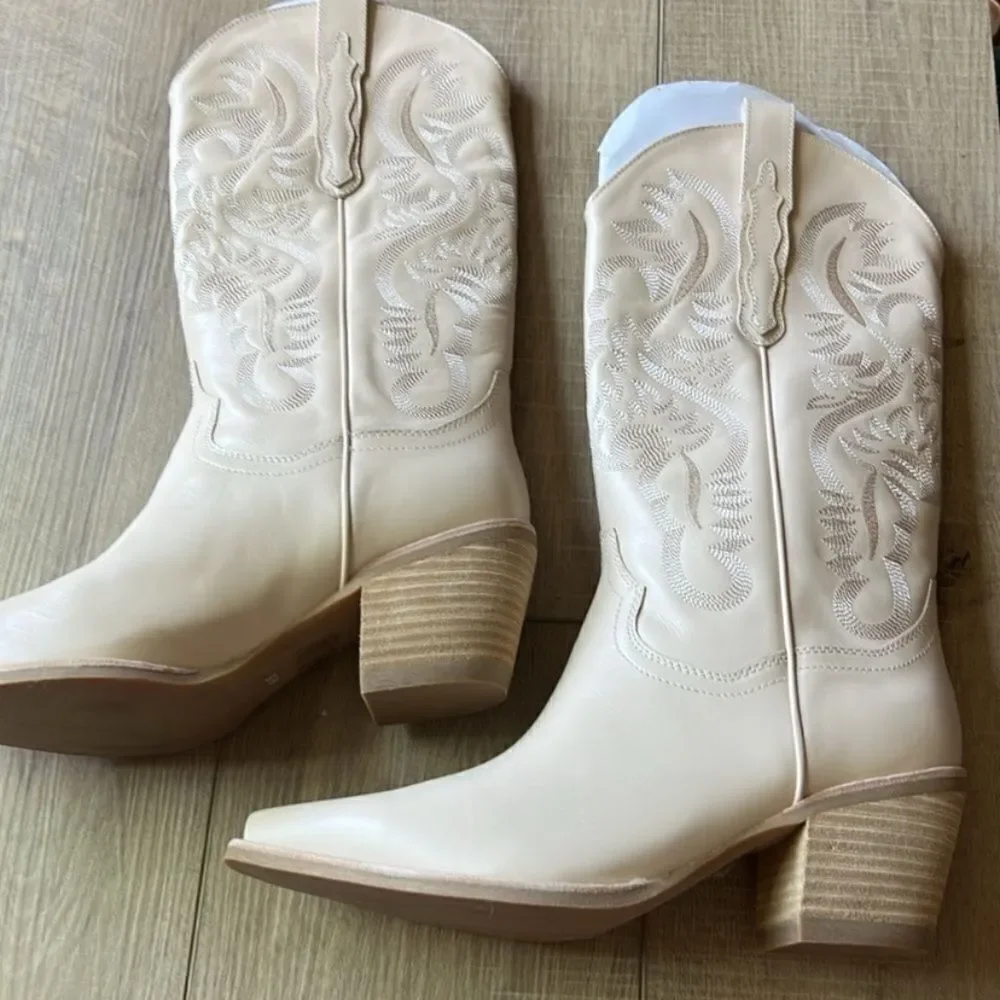 Free People Dagget Western Boots Cream/Nude Leather US 9.5 New
